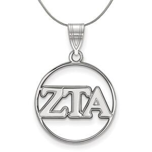 Sterling Silver Zeta Tau Alpha Medium Circle Greek Necklace - 24 Inch